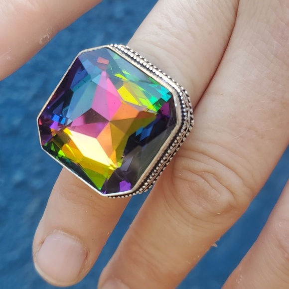 New Amazing Mystic Topaz 925 Silver Statement Ring. - Picture 8 of 16